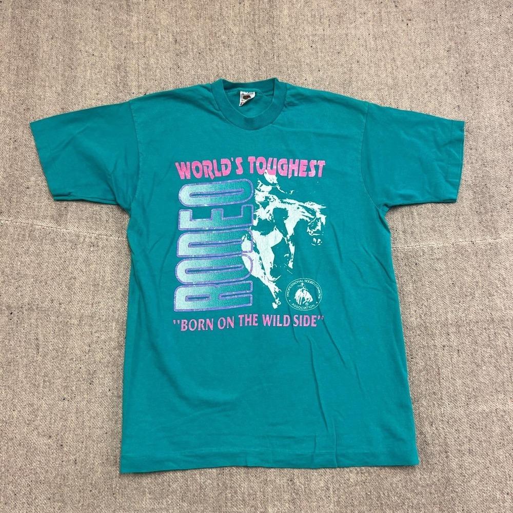 Vintage Rodeo Cowboys Shirt Mens Large Blue 1990s Born On The Wild USA